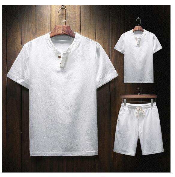Conjunto Masculino Shorts e Camiseta Plus Size em Linho